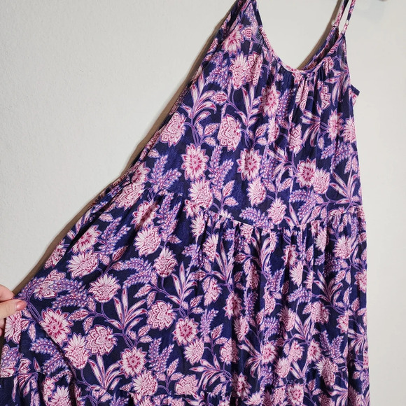 XiRENA Tierney Cotton Sleeveless Tiered Midi Dress Navy purple pink Sz M pockets - Picture 15 of 16